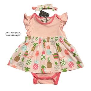 NEW Matilda Jane 12-18m Sweet Pineapple Bodysuit Dress & Matching Headband